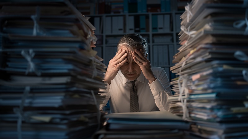 Desperate,Businessman,Working,In,The,Office,Late,At,Night,And