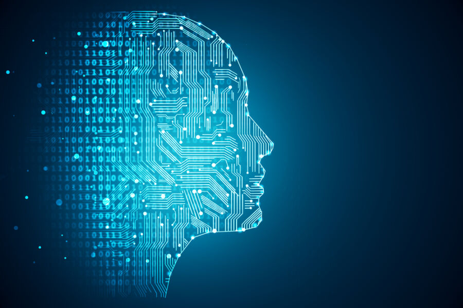 Artificial,Intelligence.,Human,Head,Outline,With,Circuit,Board,Inside.,Technology