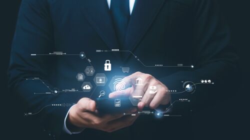 Concept,Of,Cyber,Security,Digital,Technology,,Business,People,Use,Fingerprints
